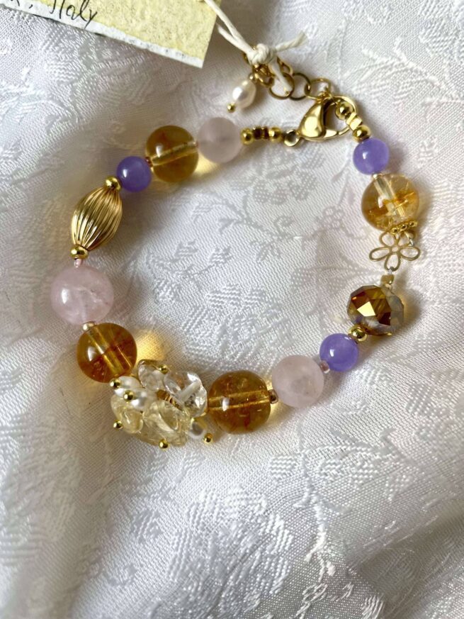 bracciale oro lilla rosa citrino agata chiamato Oro di Napoli foto emozionale